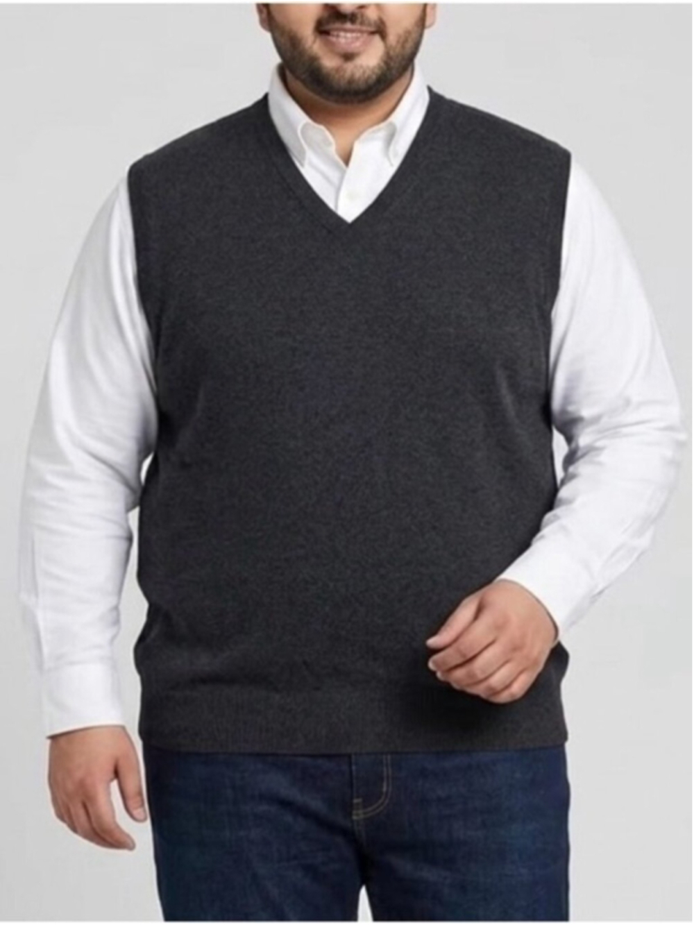 NWT Men's 3XL Charcoal Grey V-Neck 100% Cotton Sweater Vest 1152